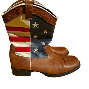 American Flag Leather Cowboy Boots - Brown, Blue, Red, White